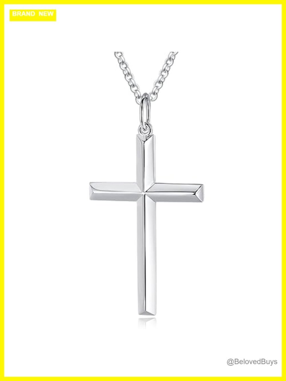 White Gold Plated 925 Solid Sterling Silver Cross Crucifix Pendant Necklace 24
